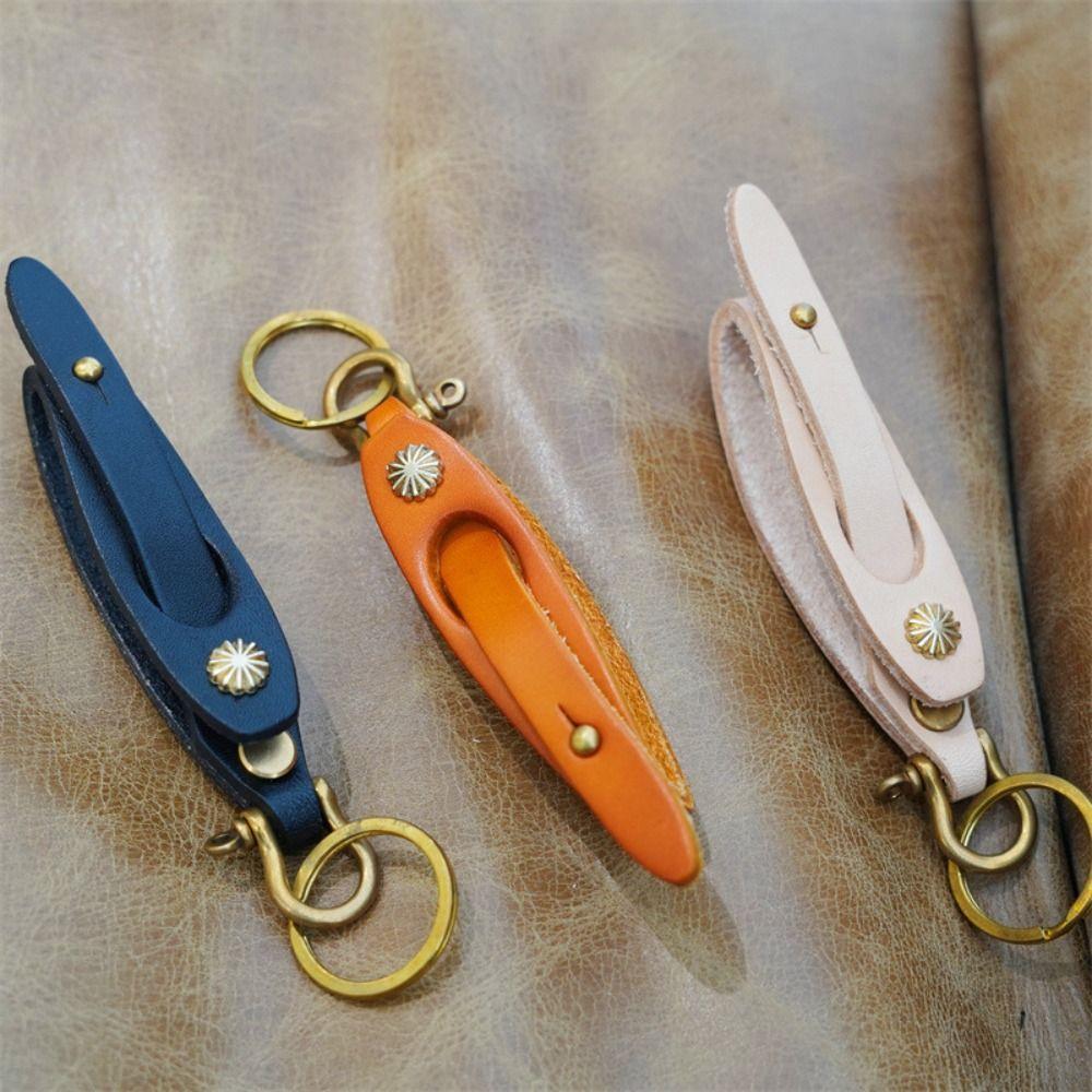 

Vintage Style Copper Buckle Keychain Leather Cowhide Keyring Olive-Shaped Crafts Bag Hanging верблюд