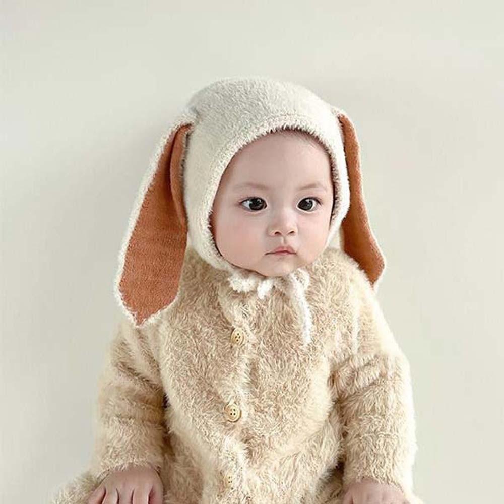 Solid Color Rabbit Ear Knitted Hat Trendy Kids Woolen Hat Fashion Brimless Beanie Cap  Warmer