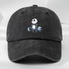 Cartoon Panda Print Baseball Cap Washed Distressed Classic Flat Brim Hat Soft Top Comfortable MoistureWicking Breathable Cap