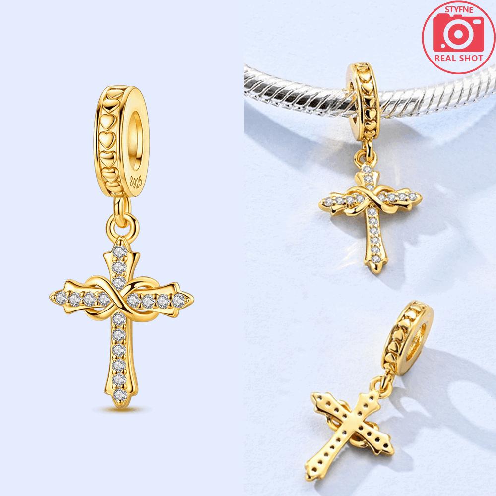 

Golden Series Cross Sun Moon 925 Silver Charms Beads Fit 925 Bracelet for Women Fine Jewelry Gift Making