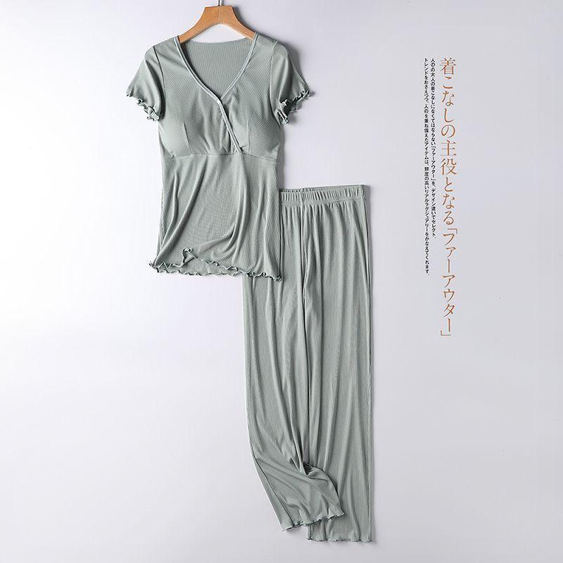 Maternity Short-Sleeve Pajama Set for Nursing and Postpartum Care