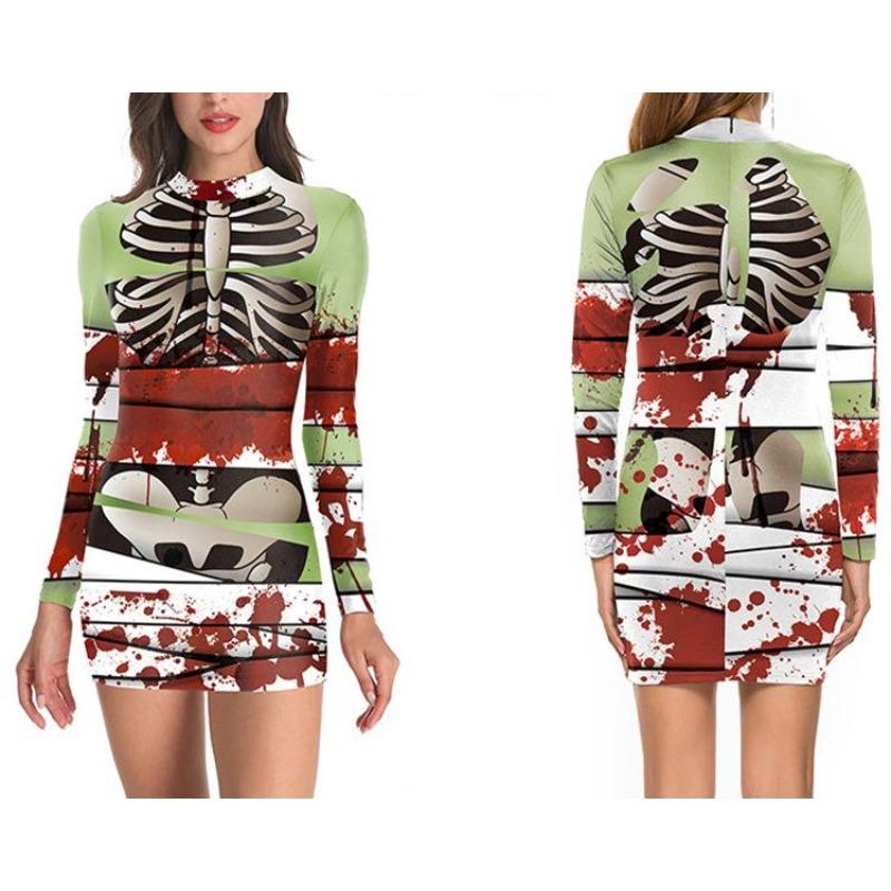 European And American Halloween Sexy Tights Gala Party Women'S Clothing, Long Sleeve Dresses
