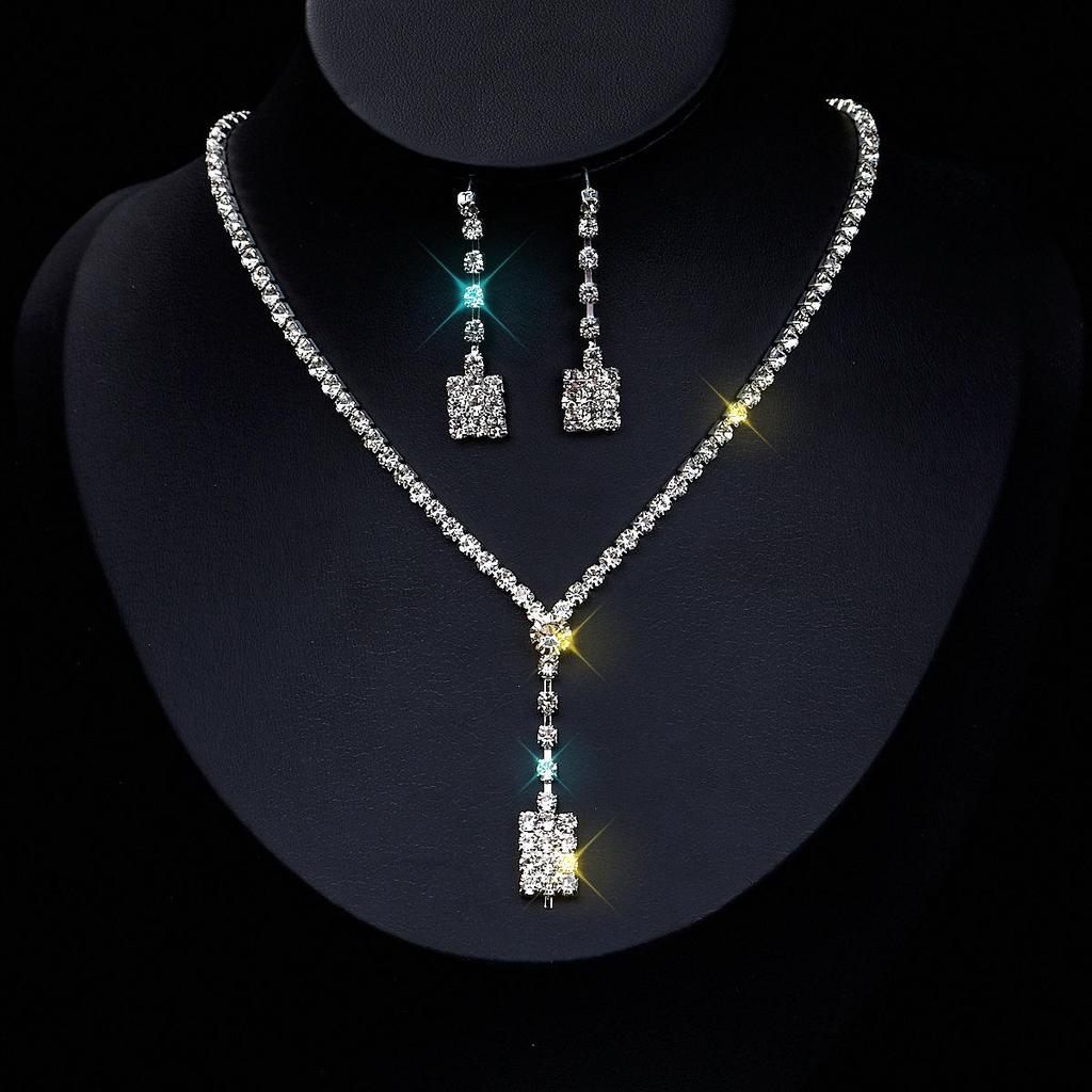 Funkelndes Strass- & Zirkon-Braut-Halsketten- und Ohrring-Set - Elegante Hochzeitsaccessoires