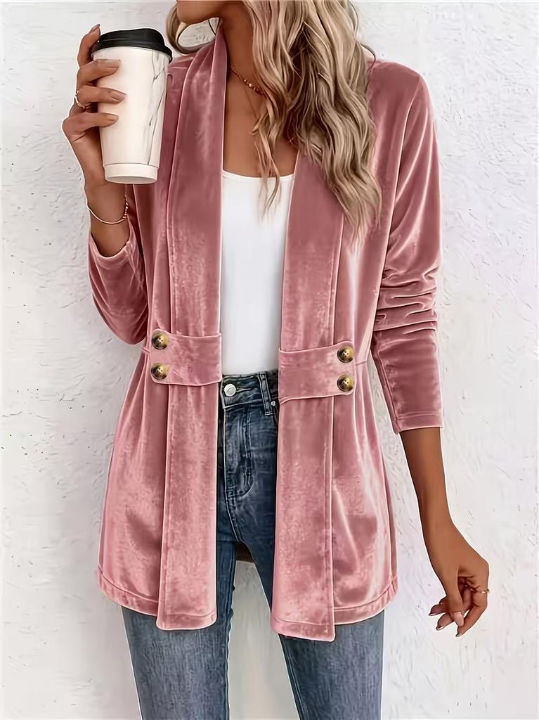 2026 New Women's Double-Breasted Decorated Gold Velvet Cardigan Lazy Style Versatile Midi Top