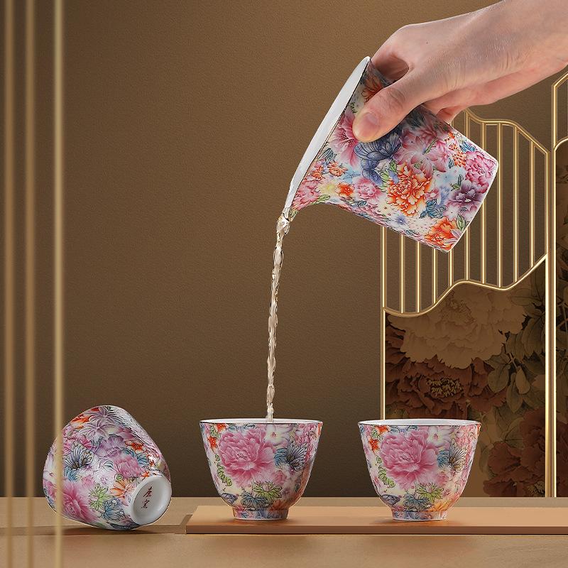 Souvenir Enamel Color Wanhua Ceramic Kung Fu Tea Set Creative Annual Meeting Gifts High-end Guochao Tea Ware Teacup