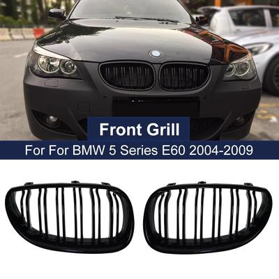Grelhas Dianteiras de Rim de Carro Grelha de Corrida para BMW E60 E61 Série 5 M5 520I 535I 550I 2004-2009 Linha Dupla Lamela Dupla Estilo Automotivo