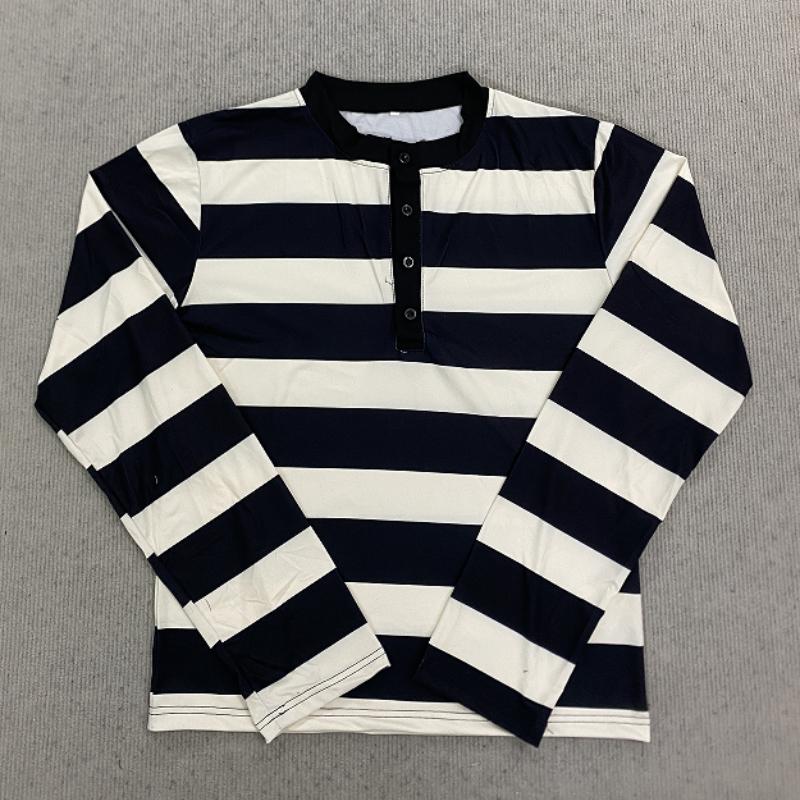 Top de Calle Retro a Rayas con Estampado Oscuro Personalizado Y2K Europeo y Americano, Cuello Redondo, Botones, Manga Larga, Tendencia