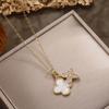 Korean Luxury Double-Layer Clover Necklace: Titanium Steel, Diamond Accents, Black & White Mother-of-Pearl Clavicle Jewelry
