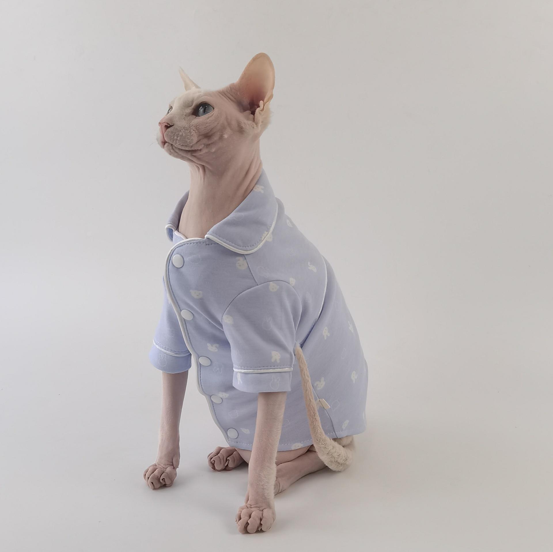 

Весенние и осенние пижамы с кроликом, голая кошка, сфинкс, одежда для немецких кошек, хлопковая детская ткань, приятная для кожи и дышащая. XS светло-синий