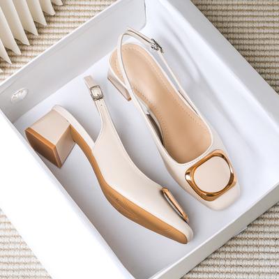Modne metalowe klamry kwadratowy nosek damskie sandały slingback letnie buty średni wysoki obcas gladiator sandalias mujer tacones duży rozmiar 43