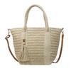 Large Capacity Grass Woven Handbags Women's Summer Beach Vacation Single Shoulder Crossbody Bag Chic Peach Wood Tassel Totes