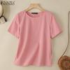 ZANZEA Women Casual Round Neck Loose Summer Short Sleeve Blouse