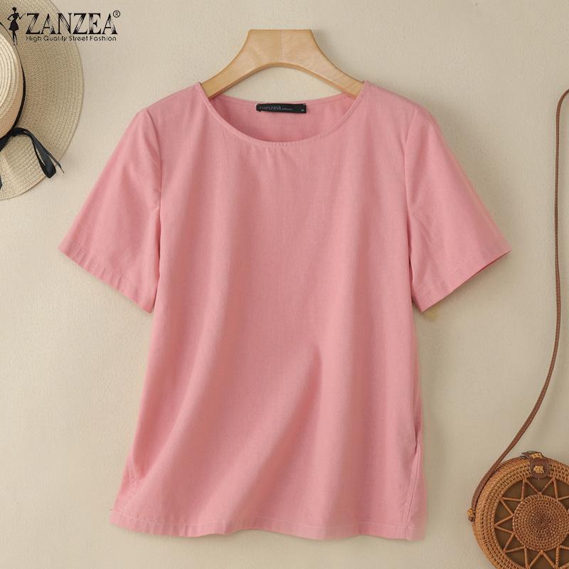 

ZANZEA Women Casual Round Neck Loose Summer Short Sleeve Blouse 5XL абрикосовий