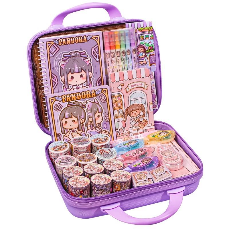 

Милый набор блокнотов «Маленький моти» для девочек: Подарочная коробка детских канцелярских товаров с журналом, меловым маслом и наклейками Basic Set 632 pcs [Rabbit Suitcase/Purple]