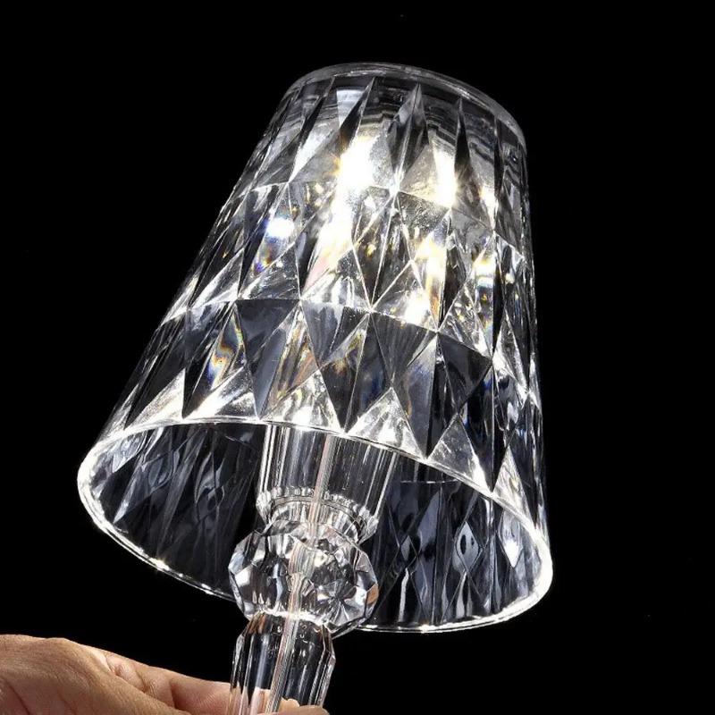 Portable Modern Acrylic Diamond Table Lamp with Crystal -Wireless Night Light for Bedroom Decor and Desk Use Including Lampshade