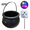 Dark Style Photo Prop Light Up Witch Cauldron DIY Set Halloween Glowing Black Plastic Bowl with Spiders Embossed Texture Spooky Hocus Pocus