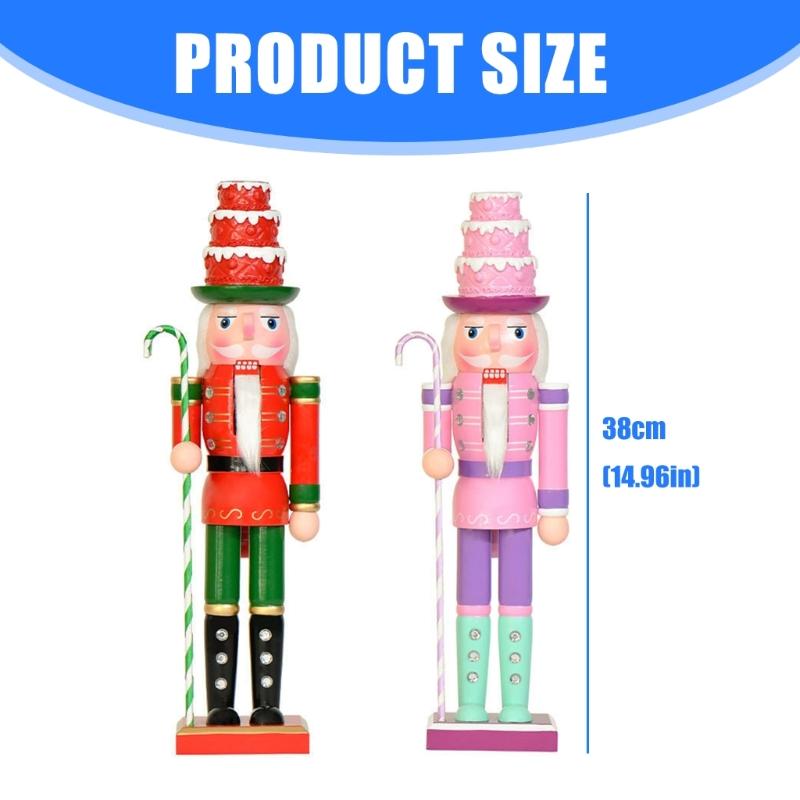 Green And Red Pink Nutcrackers Figurine 38CM Tall Handcrafted Wooden Christmas Ornament For Mantels Shelf Decoration