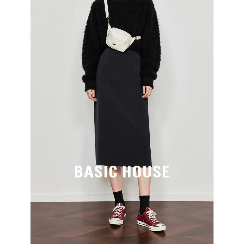 

Basic House Women s High-Waist Straight Pencil Skirt L