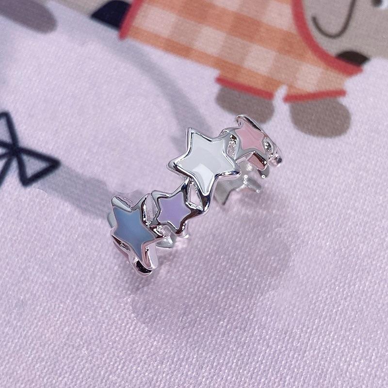 Dopamine Dripping Oil Opening Flower Star Ring Female Niche High Sense Index Finger Ring Folding Wearing Light Luxury Ring
