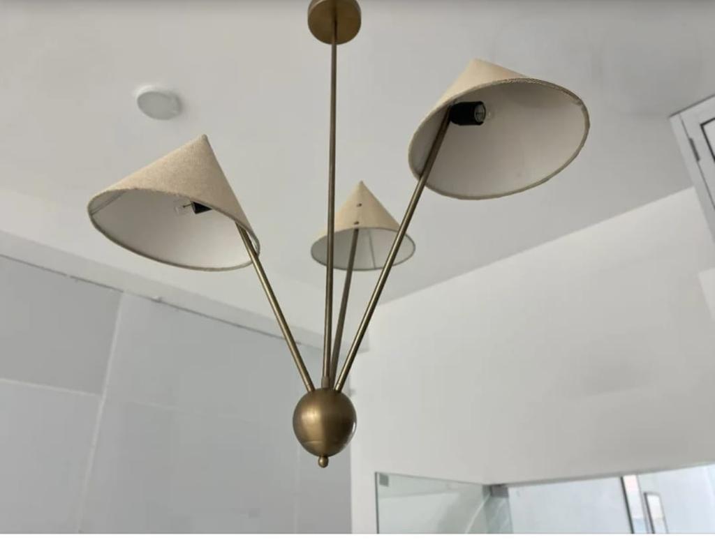 3 Light Fabric Shades Pendant Mid Century Modern Raw Brass Sputnik Chandelier Light Fixture