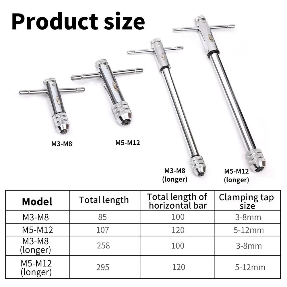 1Pcs M3-8 M5-12 Tap Wrench Male Thread Metric Plug T-Handle Ratchet Wrench Adjustable Extended Tap Screw Holder Hand Tool