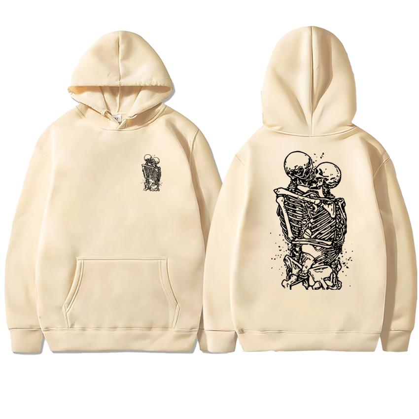 2025 Autumn New in Winter Skeleton Kissing Love Never Dies printed streetwear Men women Gothic Hoodies Unisex Fleece Sweatshirt