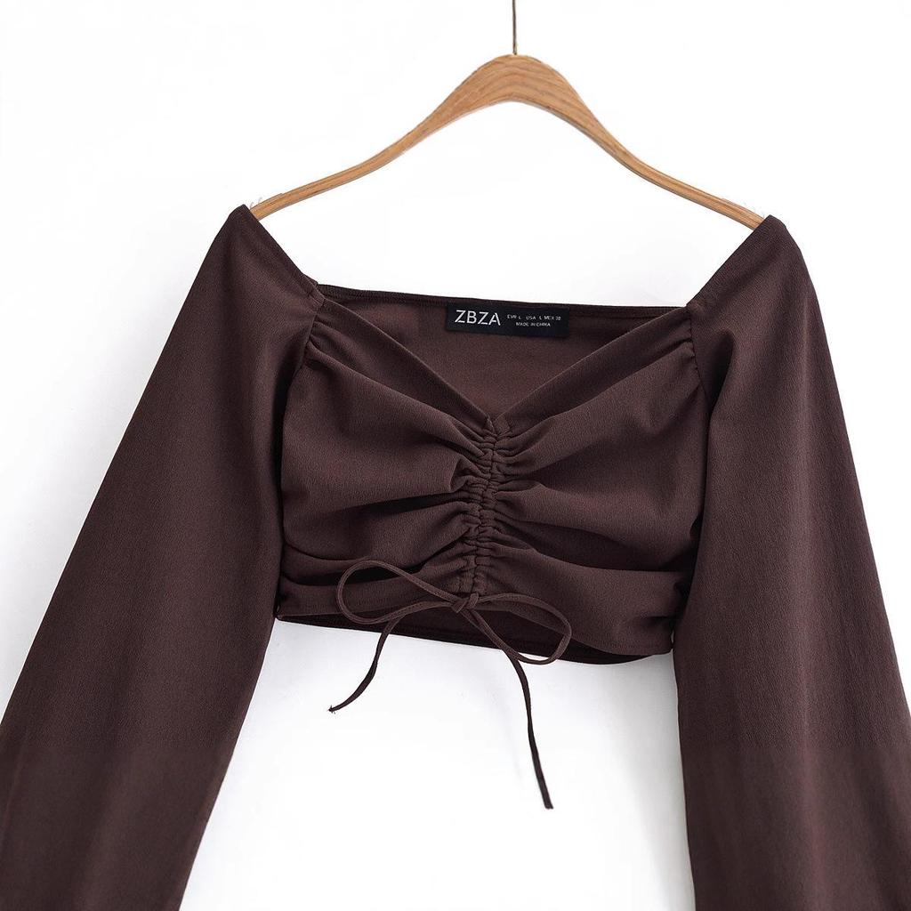 2025 Spring Women's European & American Style Pleated Top & Elastic Long Pants Set