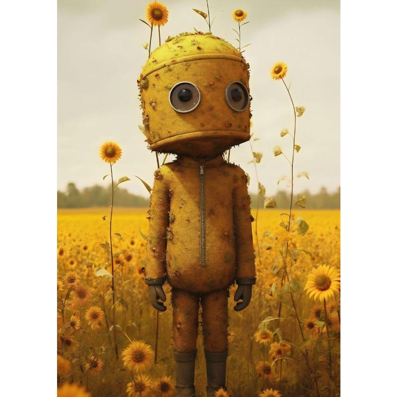 Vintage Lonely Boy Bot Toy Sunflowers Posters Wall Art Canvas Painting Nordic Poster Print Wall  for Kidsroom Nursery Decor