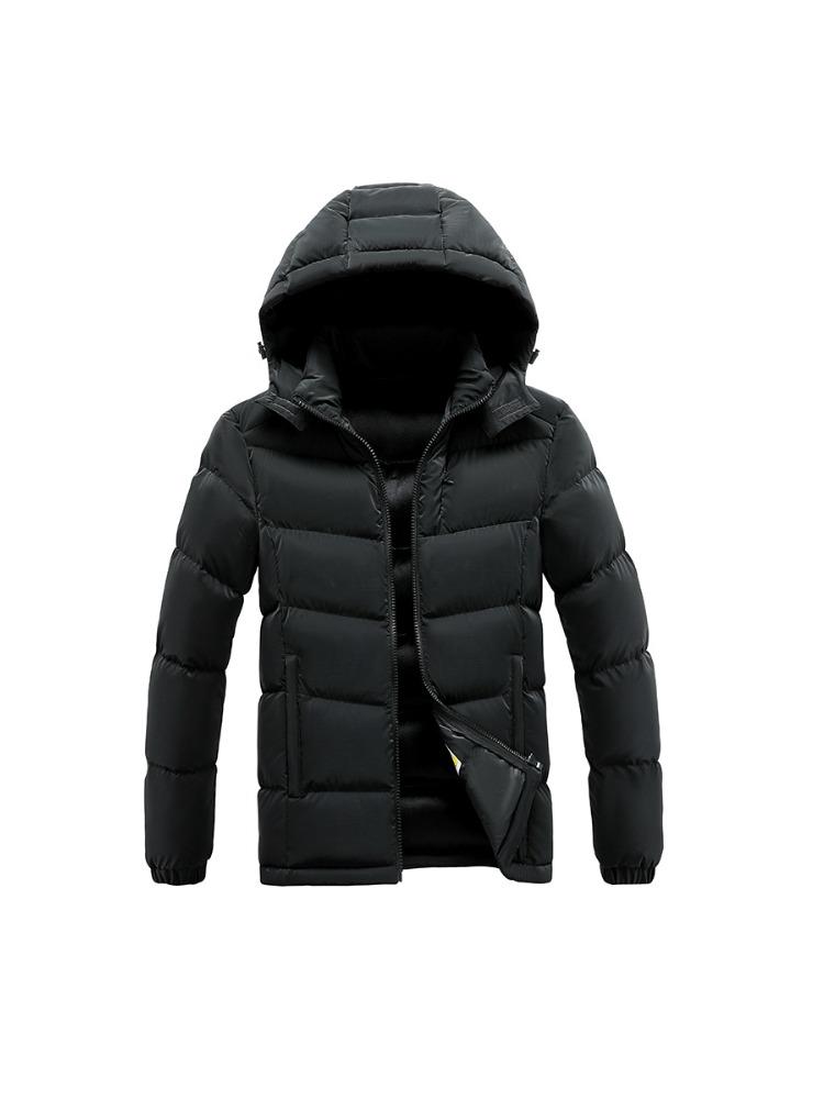 Light Cotton Coat Men's Winter Fashion New Solid-colour Slim Removable Cap Thickened Hooded Comfortable and Versatile Jacket
