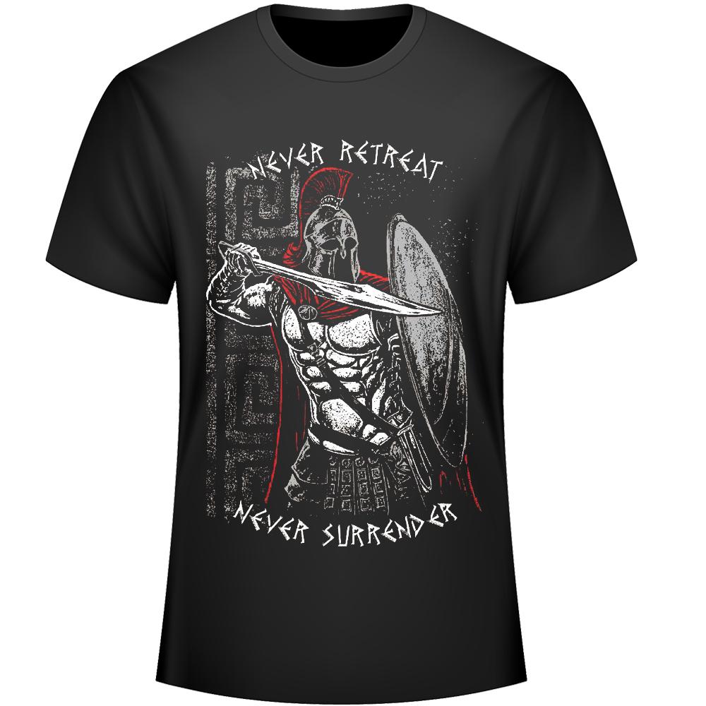 

Never Retreat Never Surrender. 300 Spartan King Leonidas T Shirt. New 100% Cotton Short Sleeve O-Neck T-shirt Casual Mens Top... S разноцветный