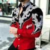 2026 New Men's Shirt with Contrasting Print, Black, White, and Red Stitching Design, Personalized and Trendy Men's Clothing