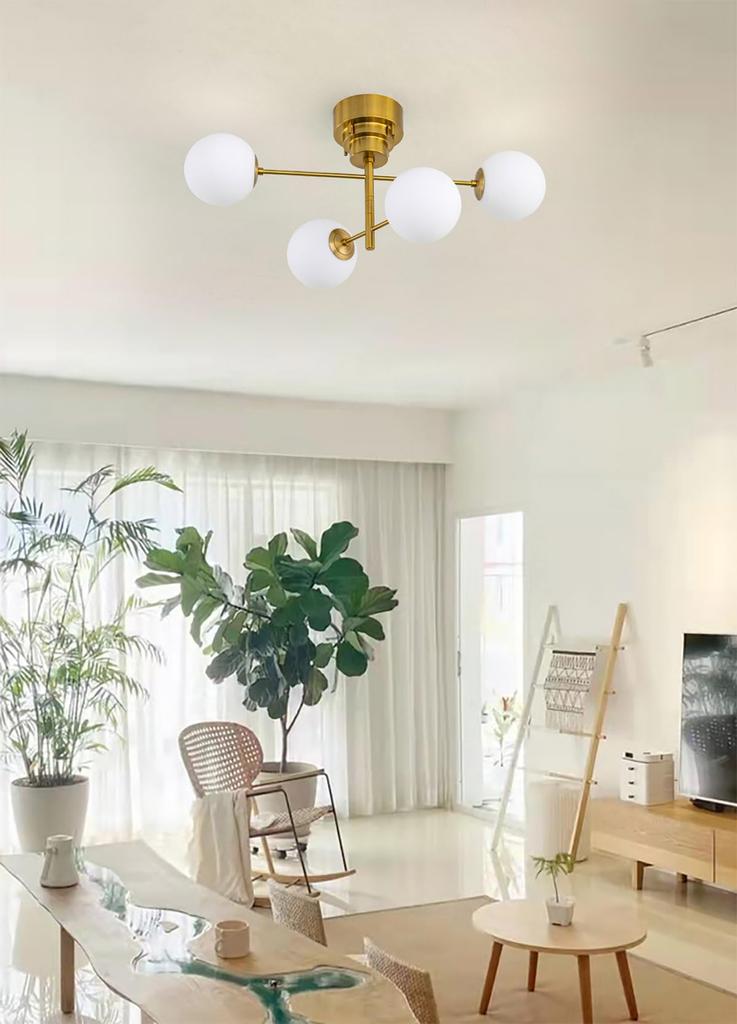 Chende Ceiling Light, Brass and Glass, 4-Light, LED Compatible, Pendant Light, Stylish, Scandinavian, Retro, Antique Style, for Living Room, Dining