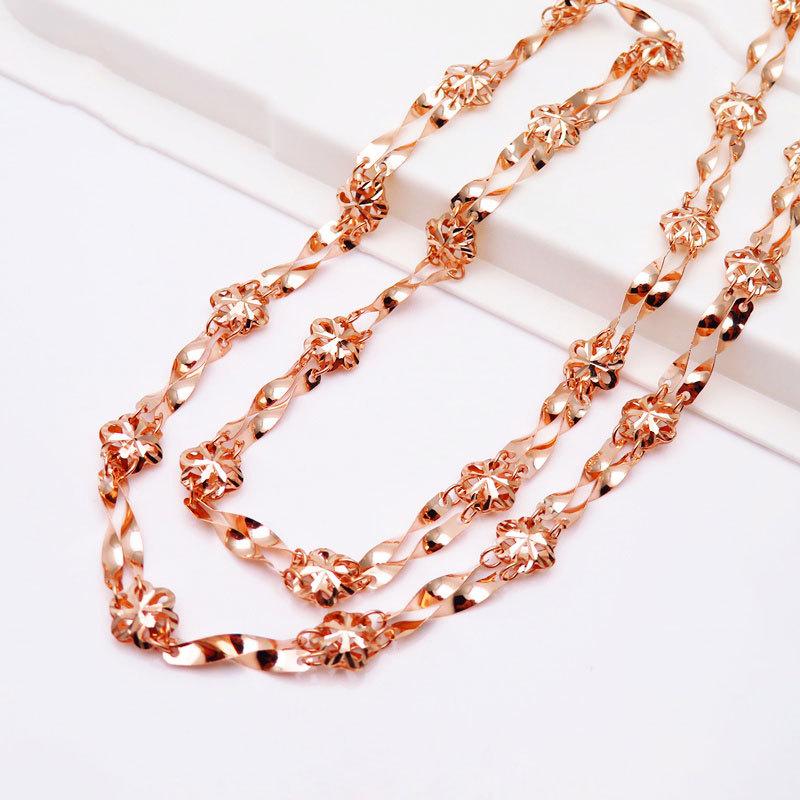 Purple Gold Double Twist Flower Necklace Rose Gold Plated Color Gold Shiny Set Chain