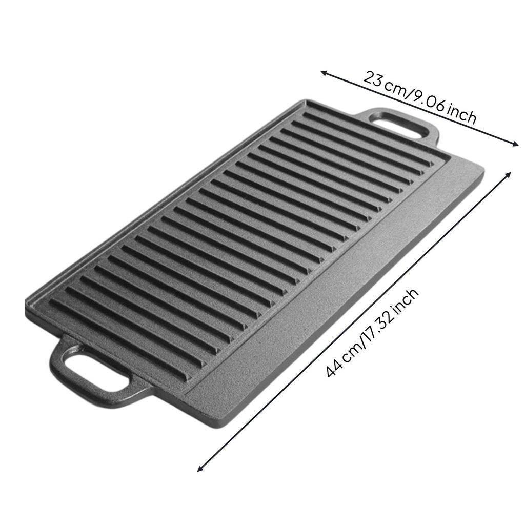 Rectangular Cast Grill Plate Built-in Handles Heavy-Duty