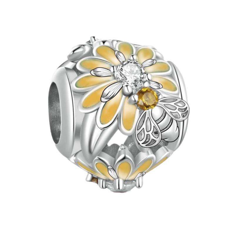 Copper Bee Jar Bee Beads Yellow Daisy Flower Pandent Charm Fit 4Mm Hole Diameter Bracelet Diy Bead Ms Jewelry Gift