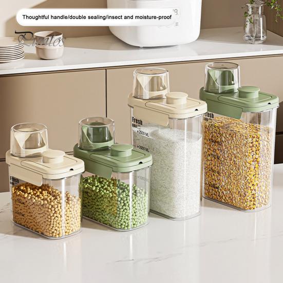 Dry Food Dispenser with Handle Moisture Proof & Dust-proof Transparent Rice Grain Bucket Large Capacity Plastic Storage Tank for Flour Soybean
