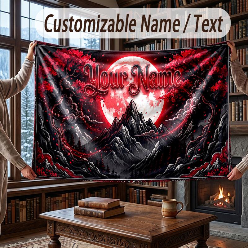Mushroom Forest Theme Throw Blanket Custom Name Text Personalized Blanket Soft Cozy Blanket for Home Sofa Bed