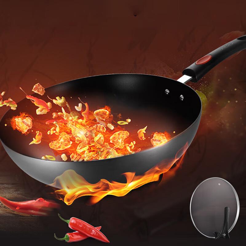 ASD Rust-Resistant Fine Iron Wok with Stand-Up Lid