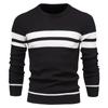 Men’s Euro Fit Striped Colorblock Crew Neck Pullover Sweater