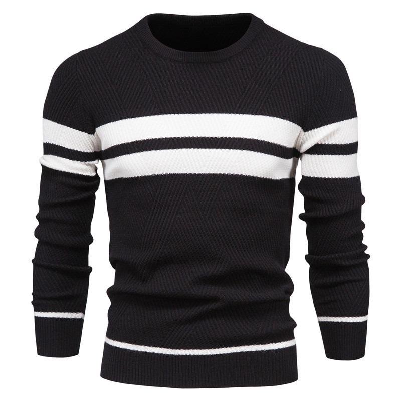 Men’s Euro Fit Striped Colorblock Crew Neck Pullover Sweater