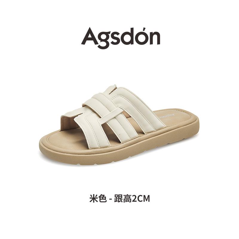 Augustine flat-bottomed cool slippers summer new French one-word with soft-soled white beach shoes 35