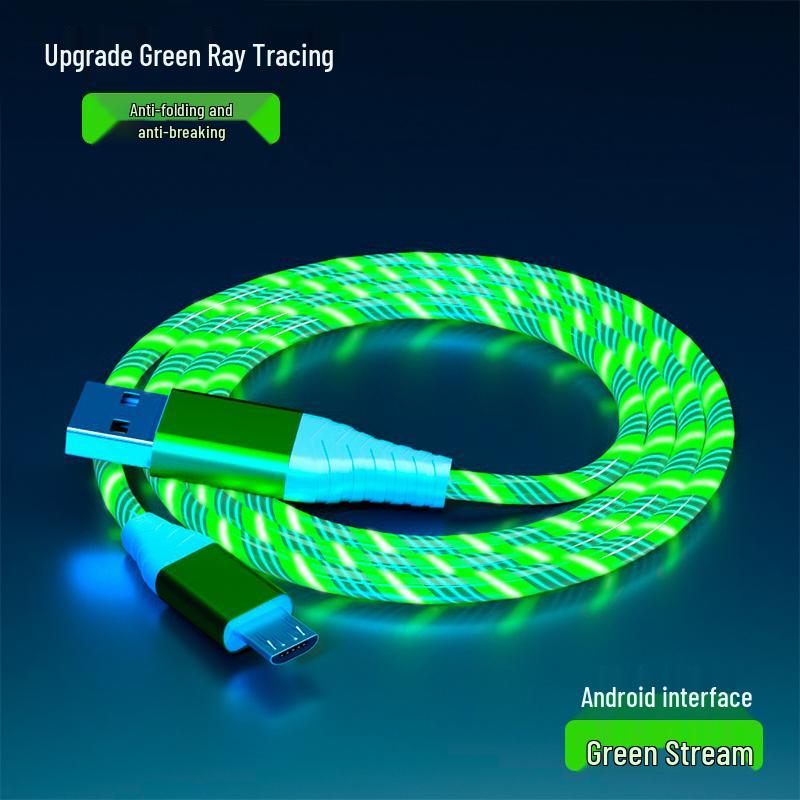Three-in-One Fast Charging Cable with Flowing LED Lights for Android, iPhone, and Type-C - Seven-Color Night Light