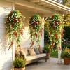 Realistic Fabric Leaves for Crafting Artificial Hanging Vines with Red Berries, Plastic Cascading Greenery Plants, Decorative Faux Wreath Draping