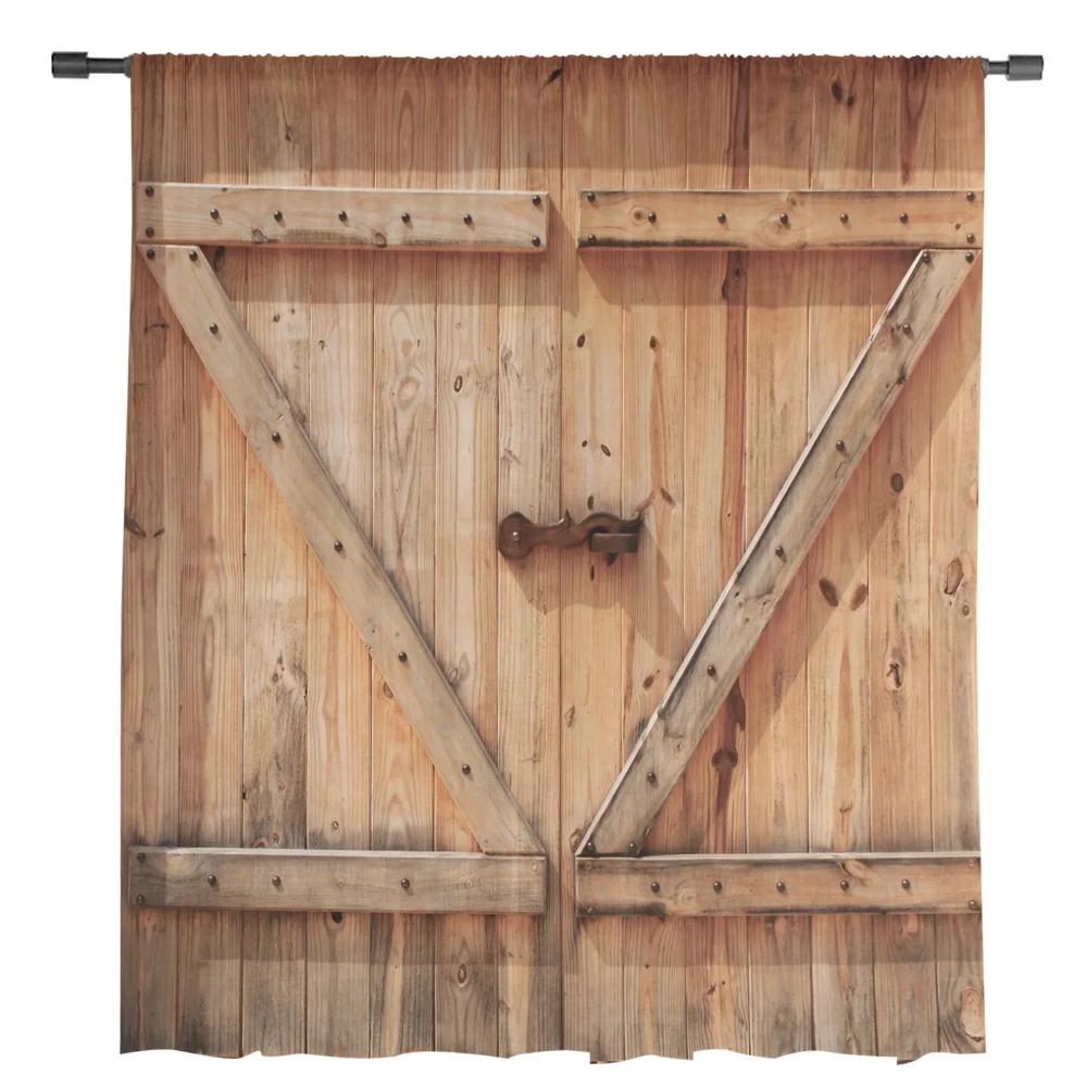 Wooden Door Artistic Texture Classic Vintage Transparent Curtains Living Room Window Panel Soft Tulle Curtains For Bed Chamber Cooking Area Home