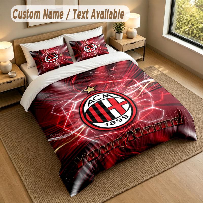 Set Biancheria da Letto 1 Copripiumino 2 Federe Stampa AC Milan Morbido Tessuto per Letto Decorazione Camera da Letto