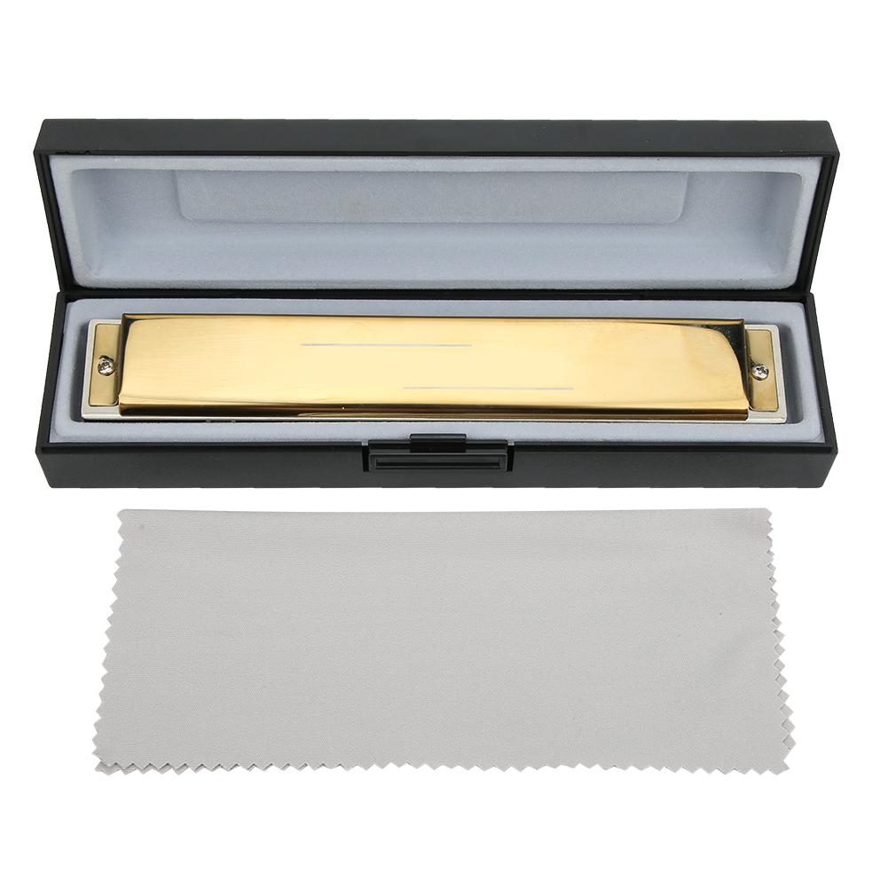 Mundharmonika Professionelle Mundorgel Diatonische Harfe 1,2 mm Messing Grundplatte 24-Loch Polyphon(Goldener D-Schlüssel)