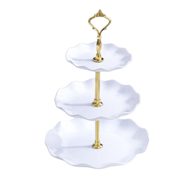 Suport de desert cu trei etaje în stil european: Placă de Fructe și Suport pentru Prăjituri din Plastic pentru Petreceri și Nunți