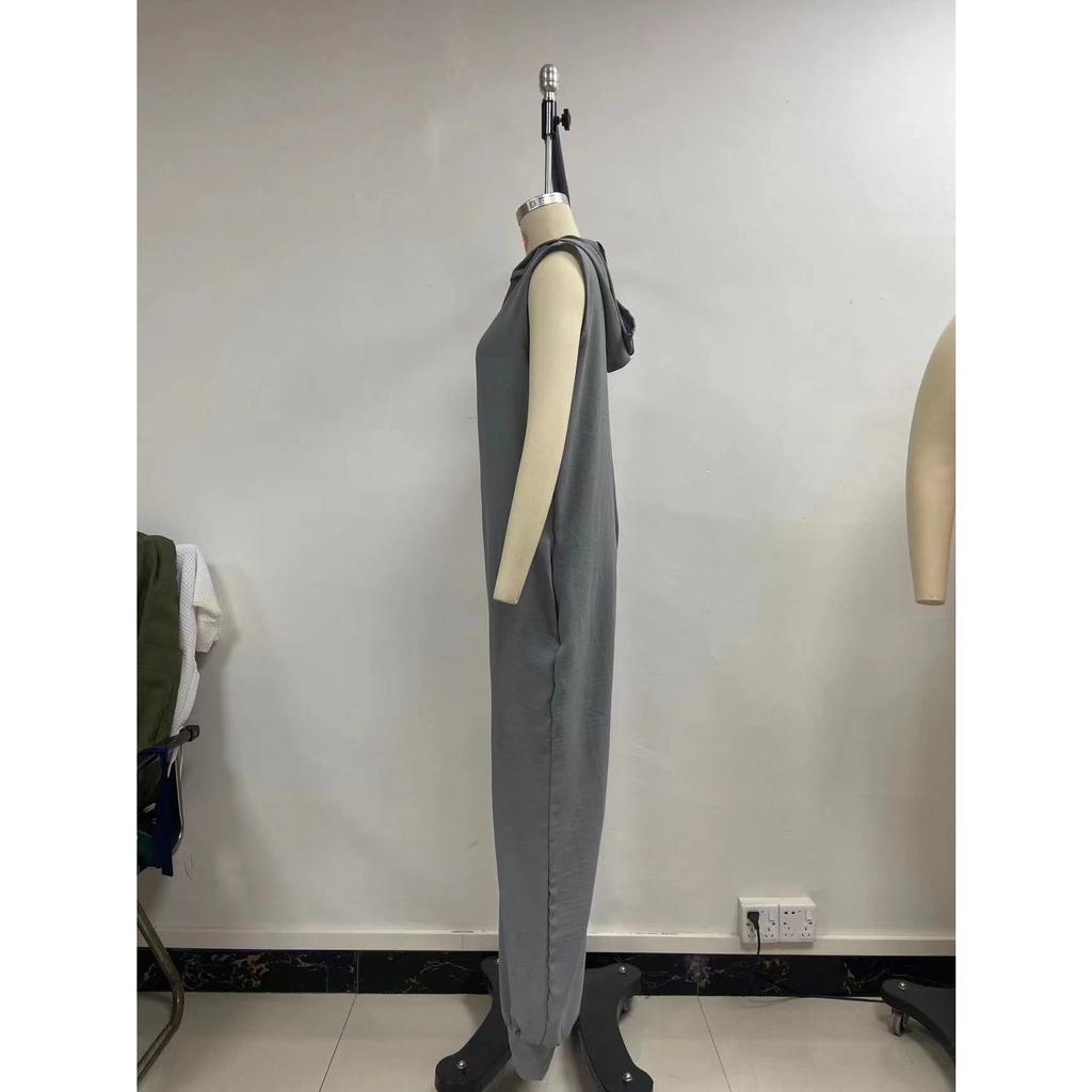 Women's Summer Casual Hooded Jumpsuit Loose Half Button Tapered Leg Romper Overall Pants