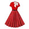 Women's Bow Tie Collar Short Sleeve Midi Dress A Line Mid Waist Floral Print Swing Dress Vintage Hepburn Party Dress With Belt