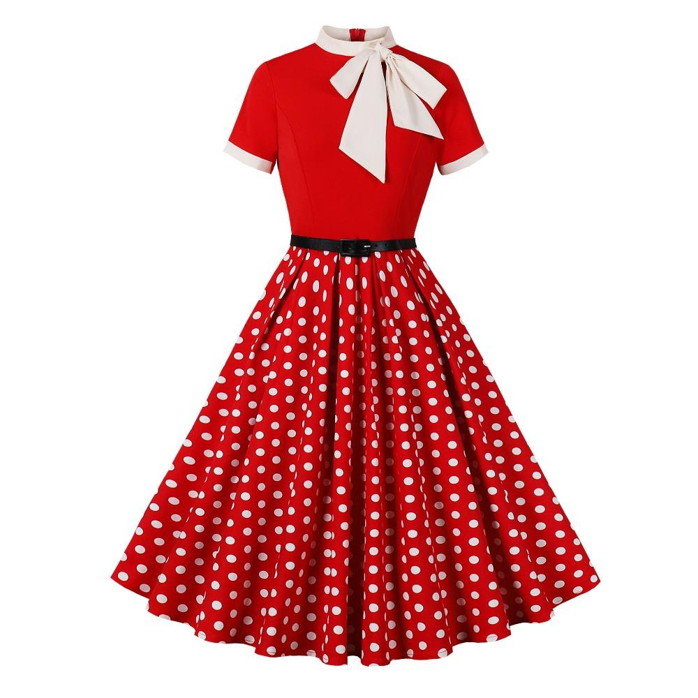 Women's Bow Tie Collar Short Sleeve Midi Dress A Line Mid Waist Floral Print Swing Dress Vintage Hepburn Party Dress With Belt